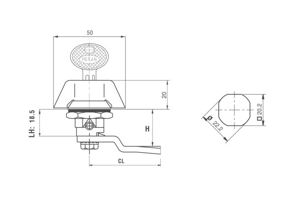 Zylinderschloss mit Knebel (M 065) - Universalschlüssel - Kunststoff